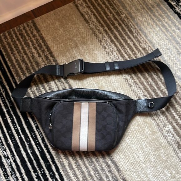 Coach Handbags - Coach Belt Bag Waist Signature Jacquard Varsity Stripe Thompson Black Elm Multi